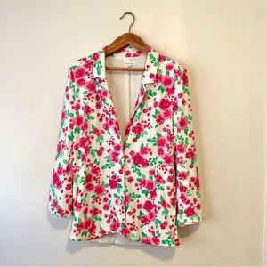 For Love & Lemons Tanner Boyfriend Linen Blend Blazer Floral Print Women Sz XL